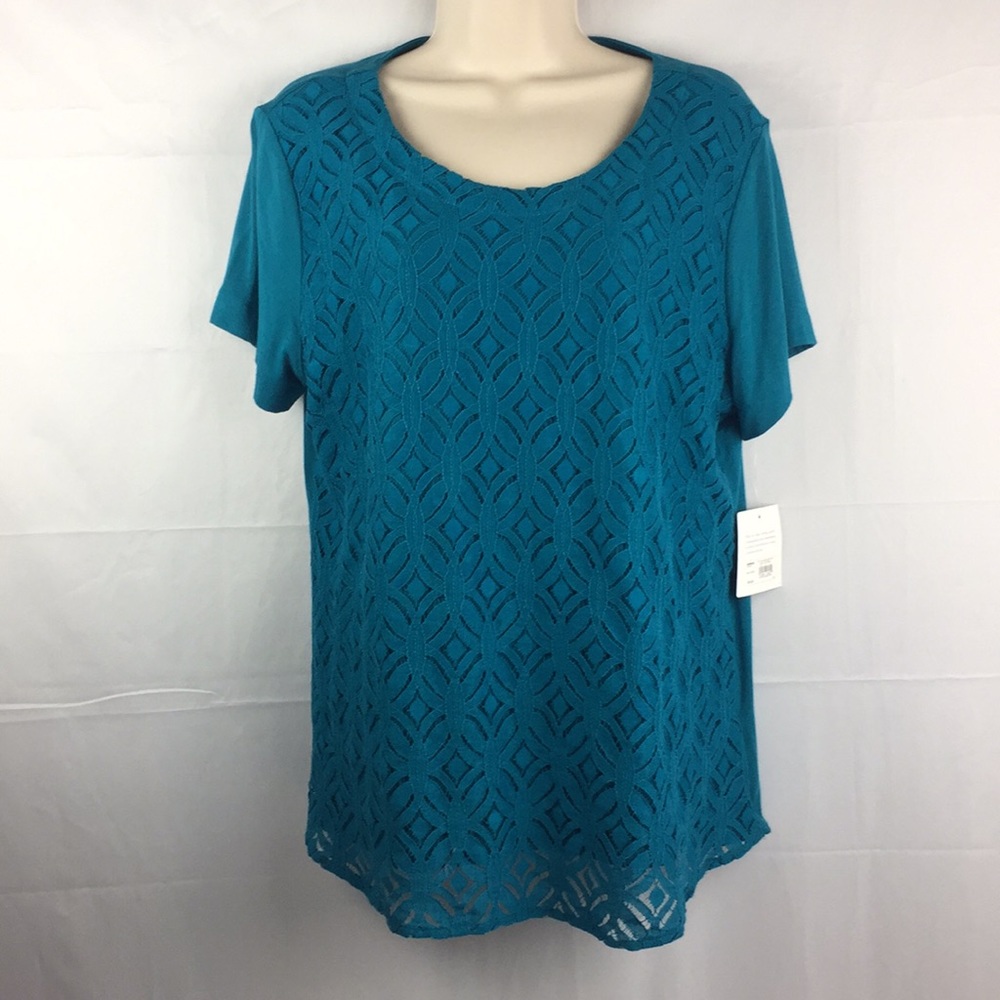 SALE!!Women’s Croft & Barrow teal shirt sz.lg Pet